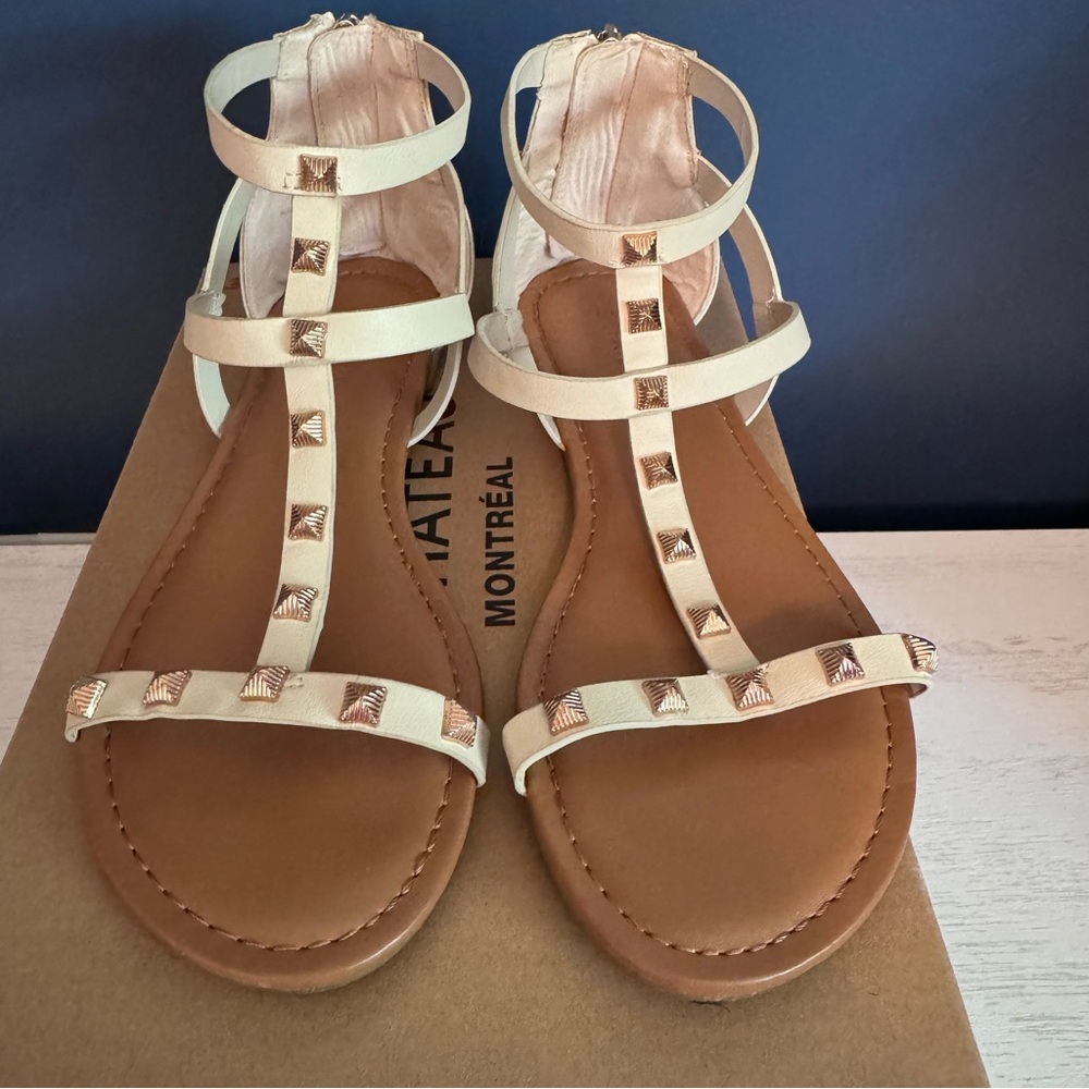 Le Chateau White and Gold Studded Sandals